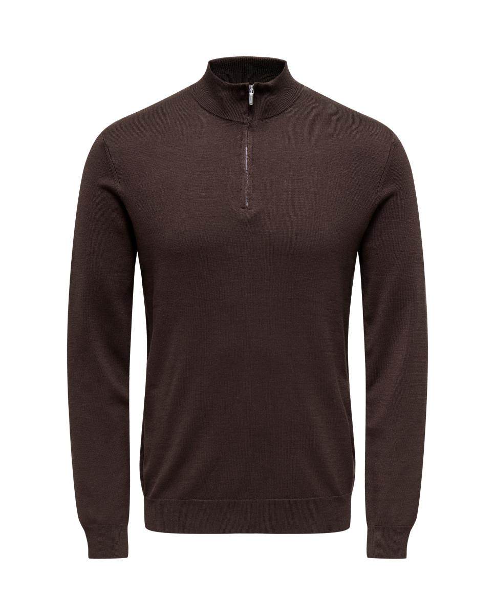 Jersey de hombre con cuello alto y cremallera hasta el pecho - Only & Sons - Marrón oscuro Marrón oscuro-4