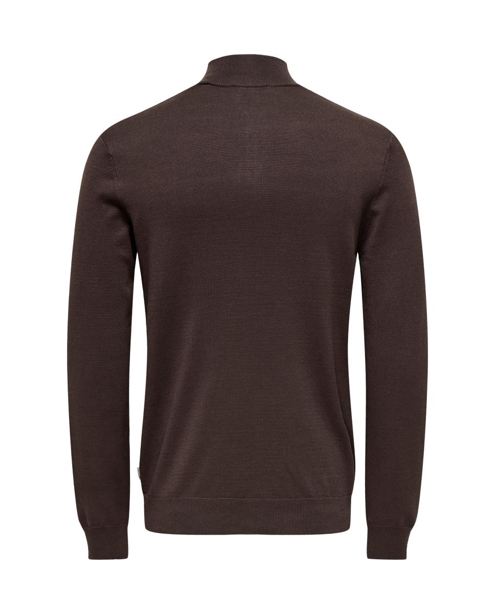 Jersey de hombre con cuello alto y cremallera hasta el pecho - Only & Sons - Marrón oscuro Marrón oscuro-5