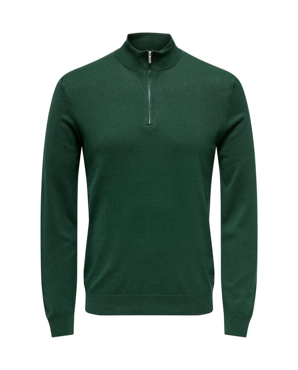 Camisola de Malha com Gola Alta e Fecho de correr até ao Peito Verde-2