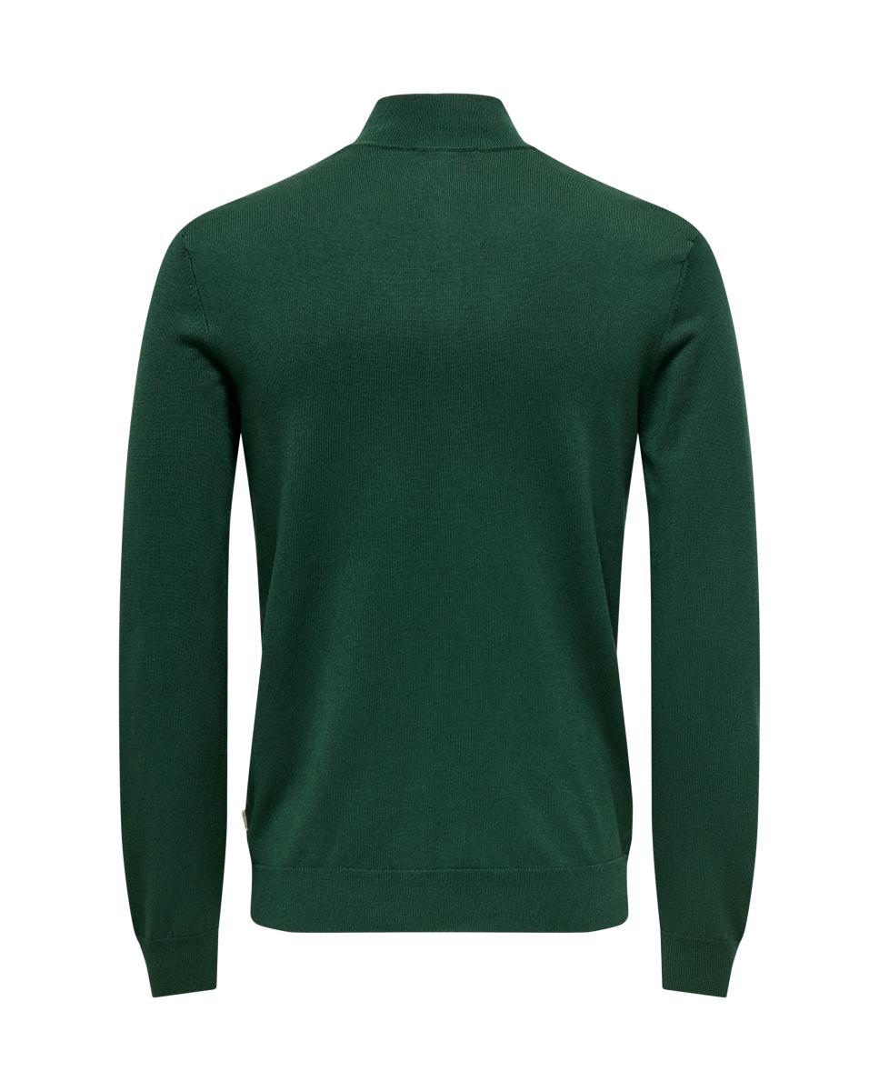 Camisola de Malha com Gola Alta e Fecho de correr até ao Peito Verde-3