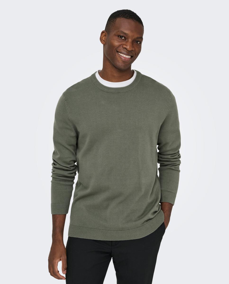 Jersey de hombre de cuello redondo - Only & Sons - Verde oscuro Verde oscuro-1