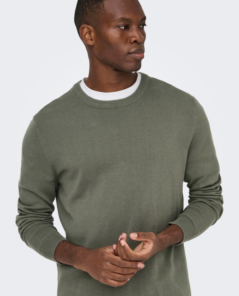 Jersey de hombre de cuello redondo - Only & Sons - Verde oscuro Verde oscuro-2