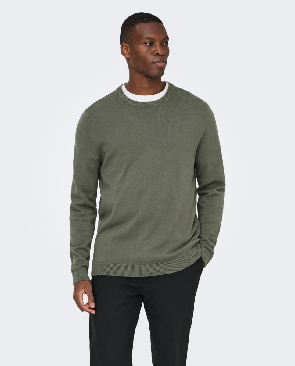 Jersey de hombre de cuello redondo - Only & Sons - Verde oscuro Verde oscuro-3