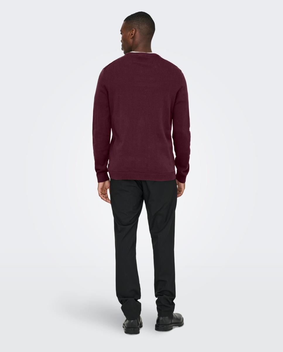 Camisola de Malha com Decote Redondo Bordeaux-2