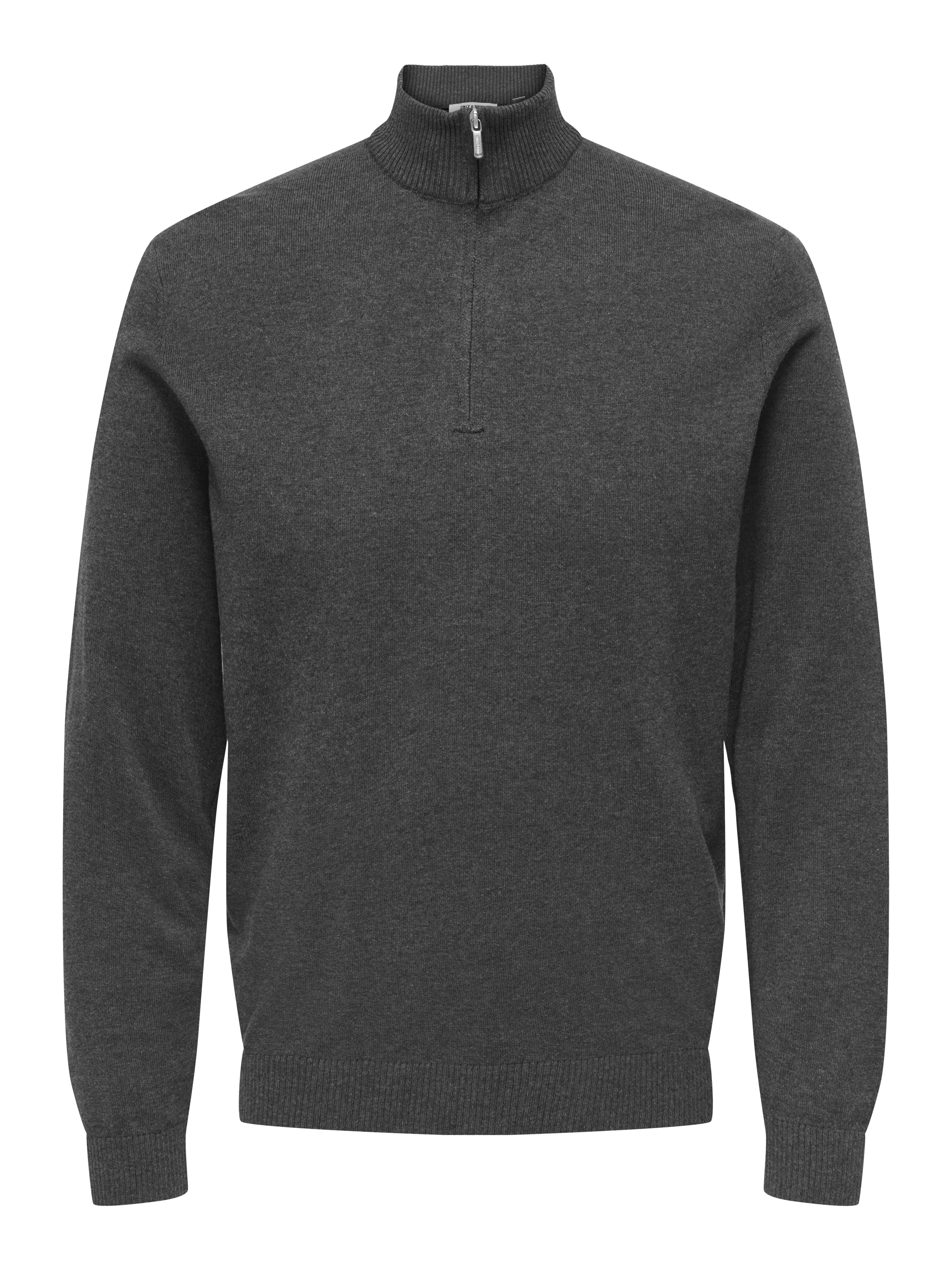 Camisola de Malha de Homem com Fecho de Correr até ao Peito Cinzento-4