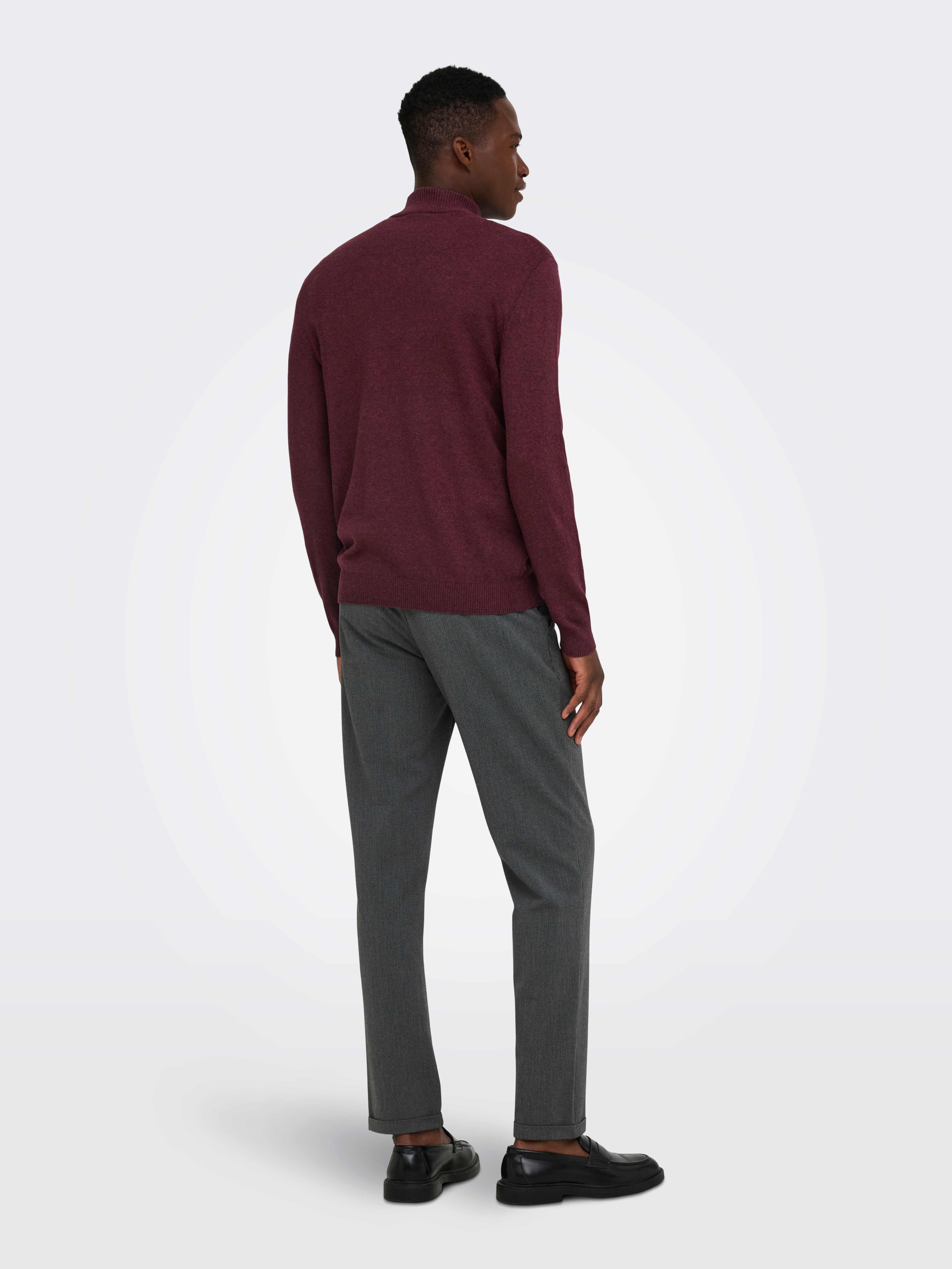 Camisola de Malha de Homem com Fecho de Correr até ao Peito Bordeaux-2