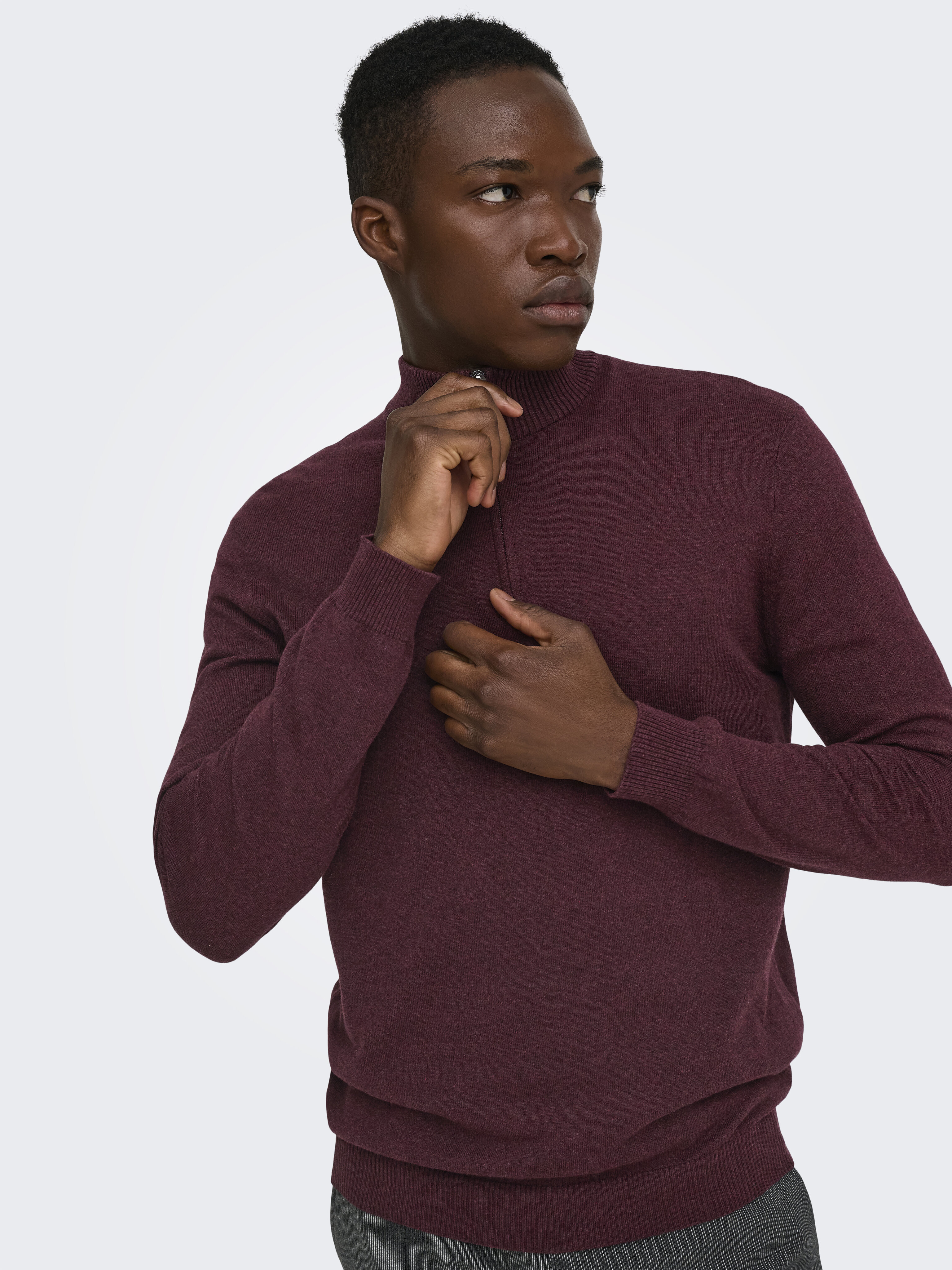 Camisola de Malha de Homem com Fecho de Correr até ao Peito Bordeaux-3