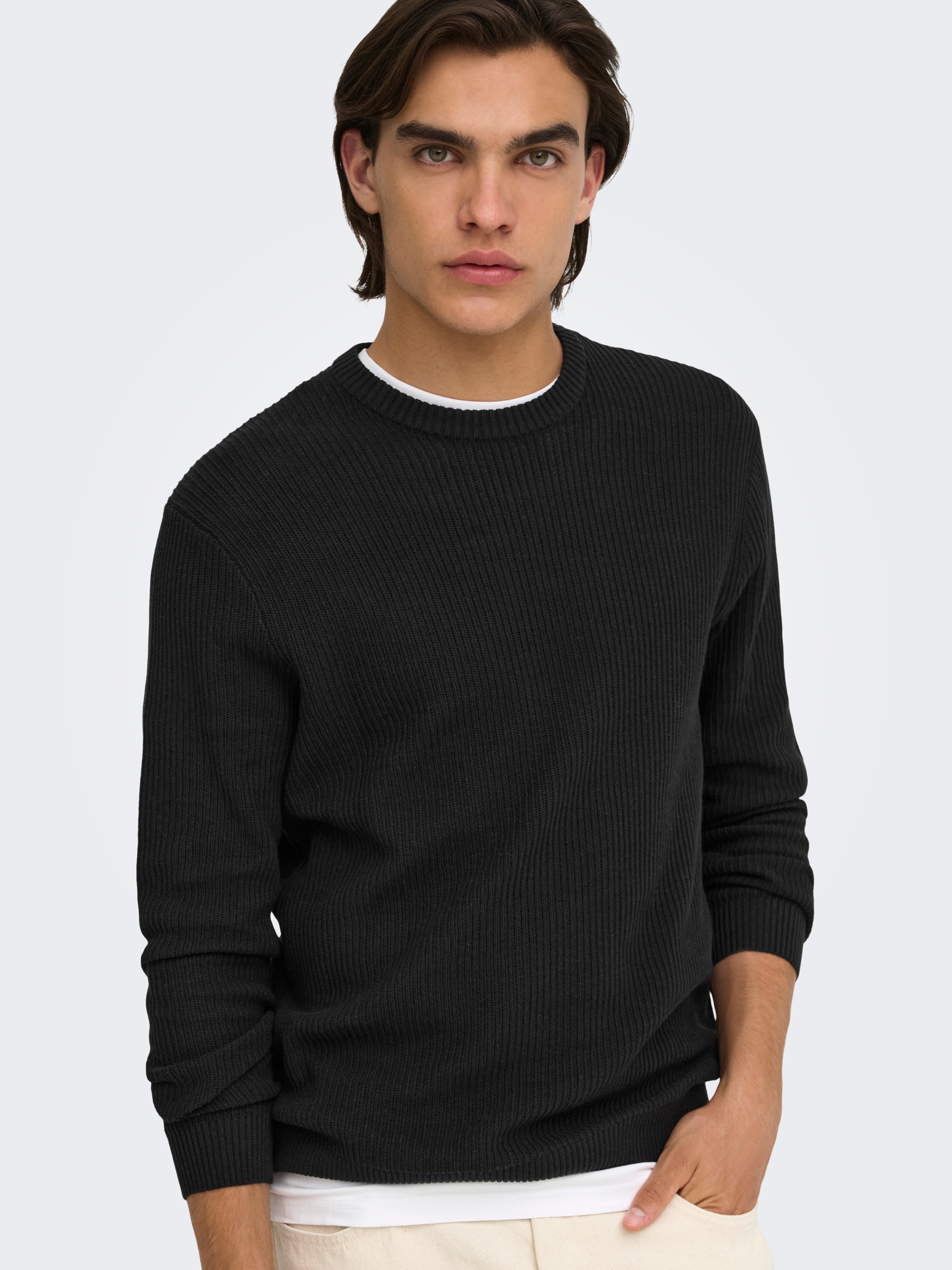 Camisola de malha com decote redondo Preto-3