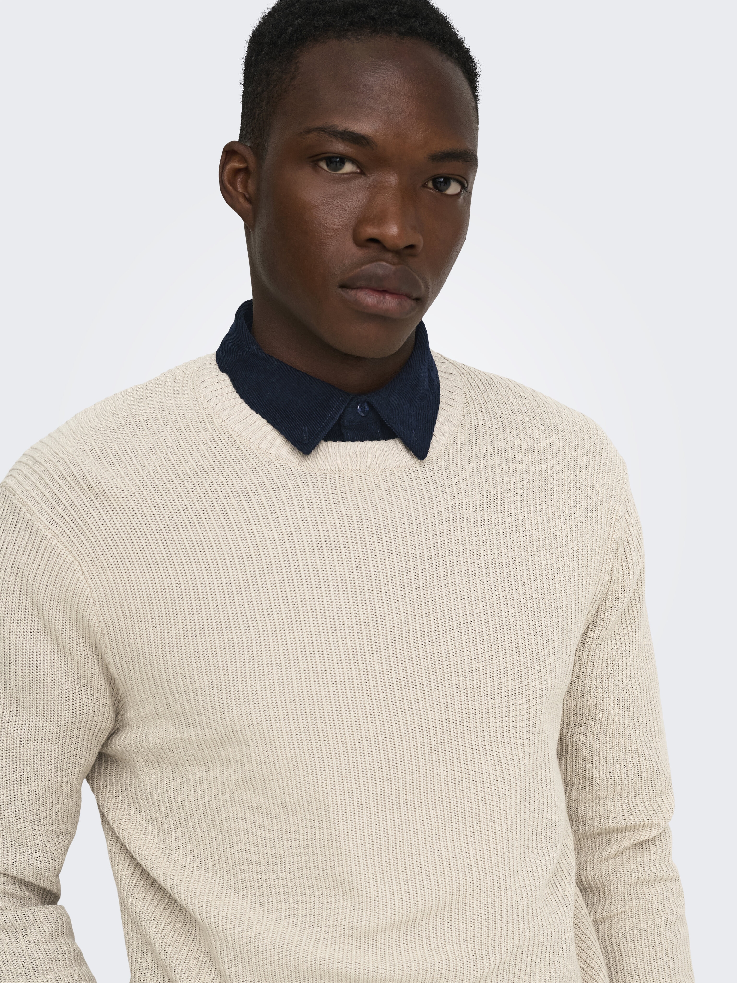 Camisola de malha com decote redondo Bege-3
