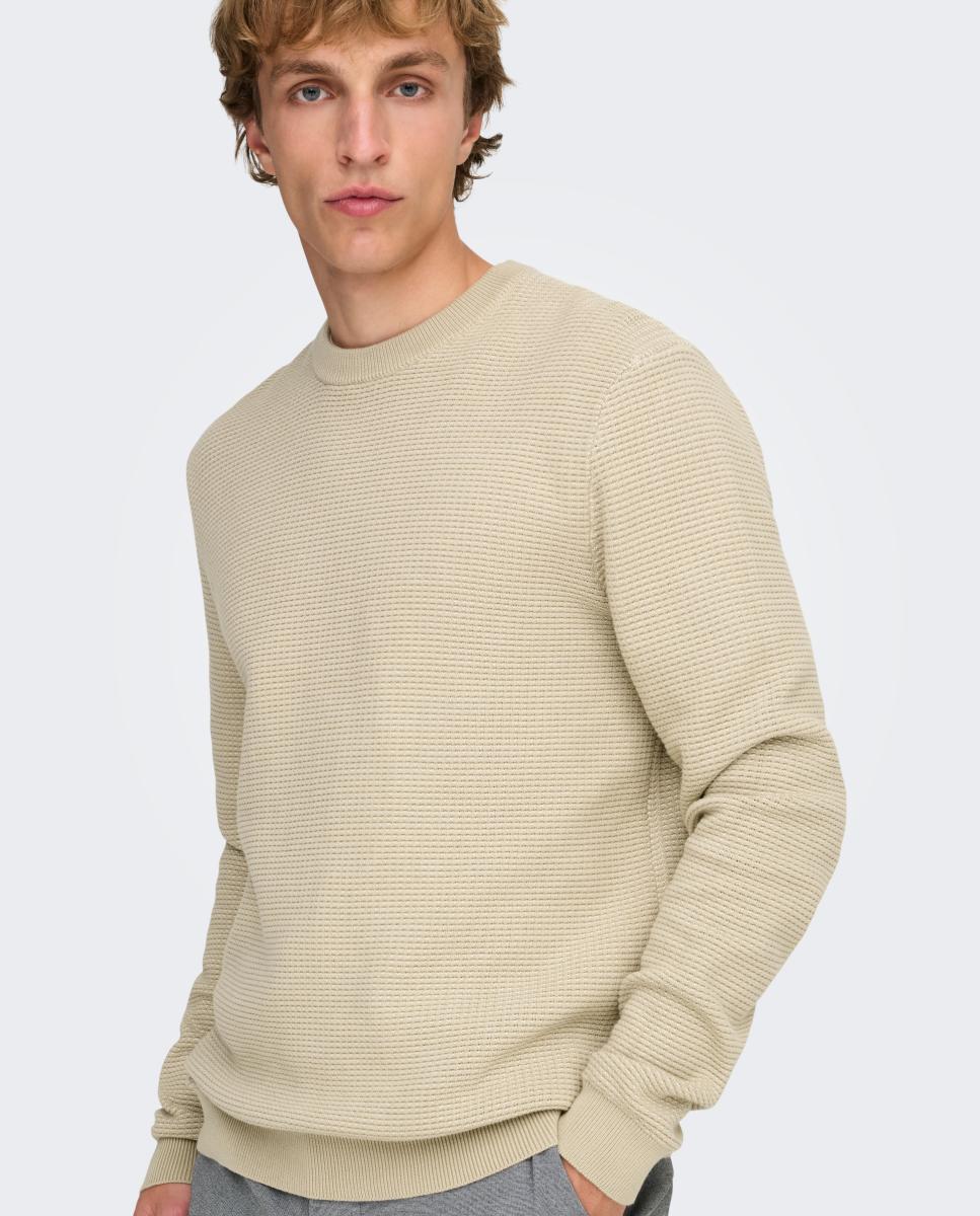 Camisola de malha com decote redondo Bege-2