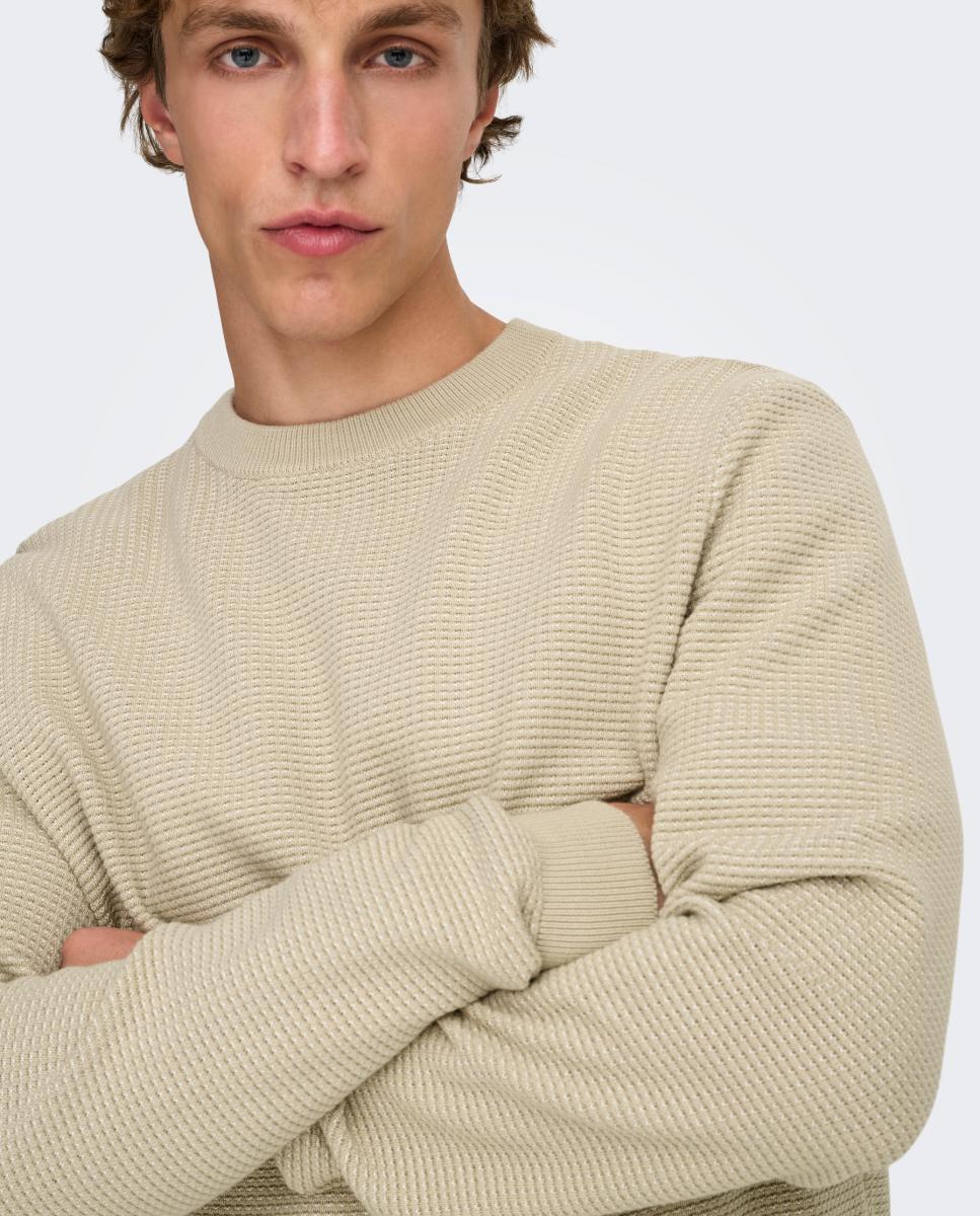 Camisola de malha com decote redondo Bege-3