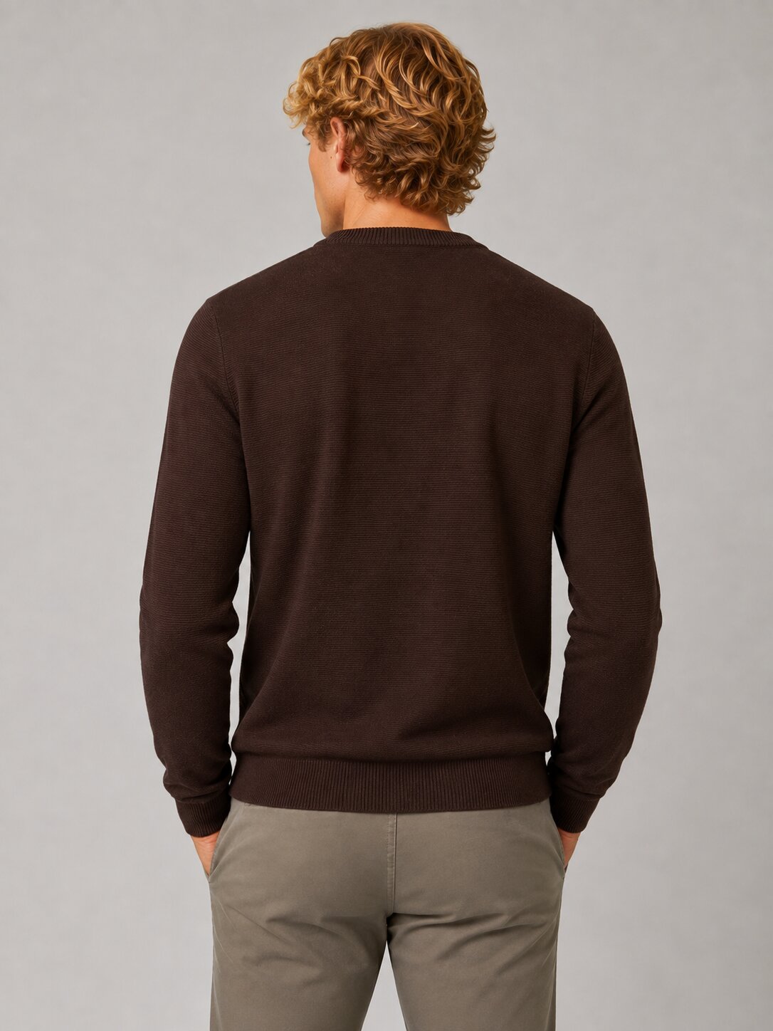 Camisola de Malha de Homem com Gola Mock Castanho-2