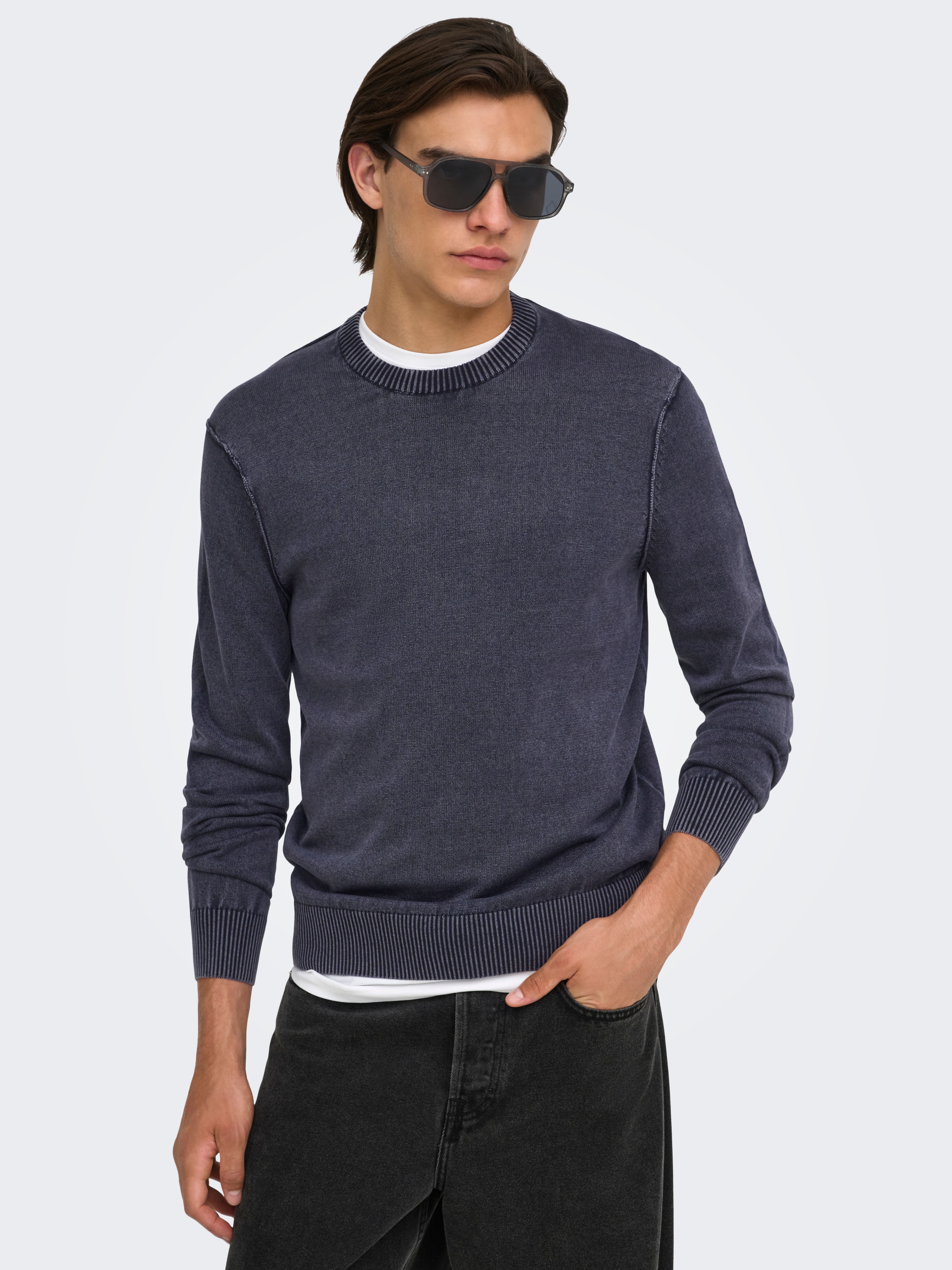 Camisola de malha com decote redondo Azul-marinho-3