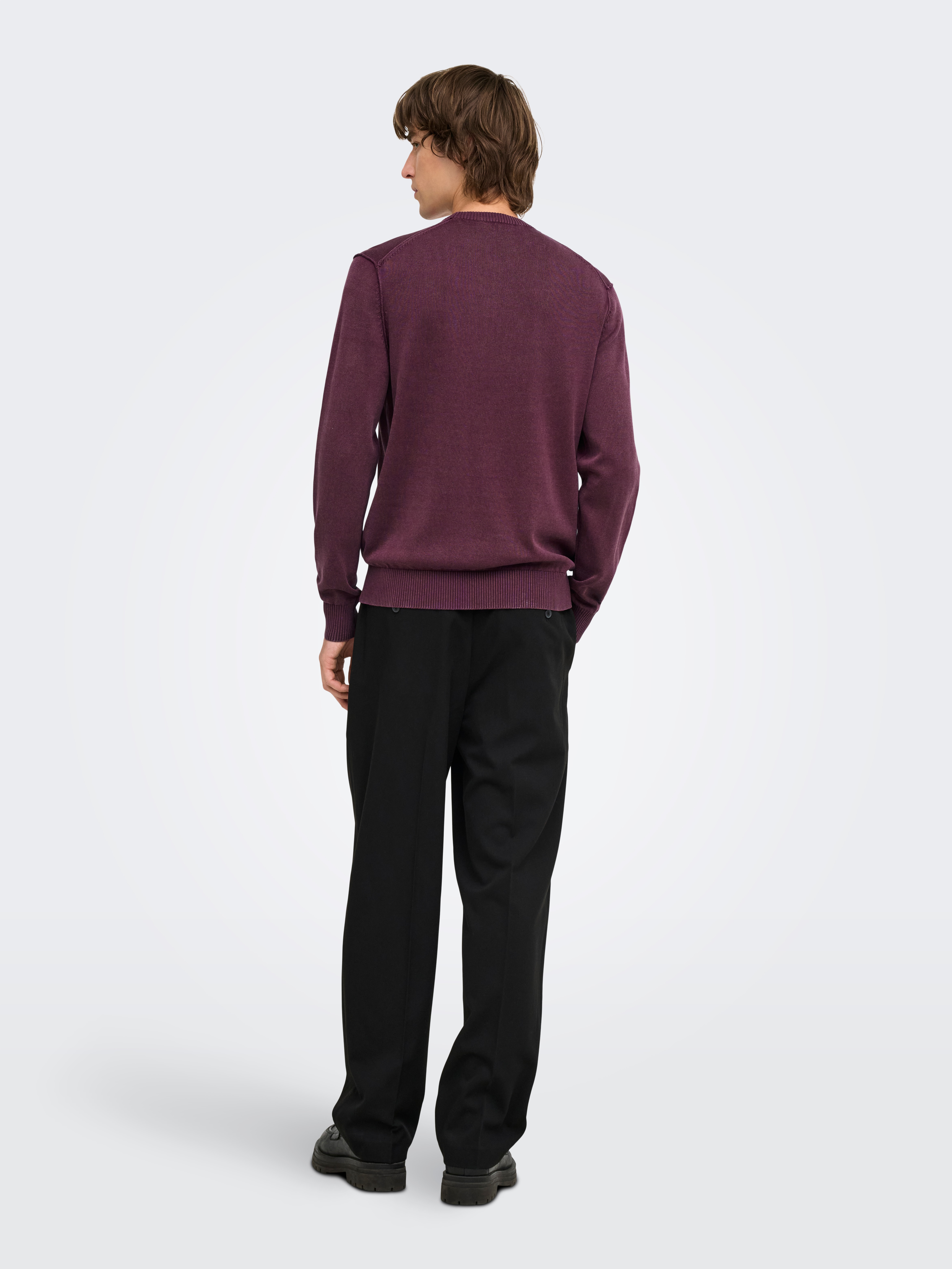 Camisola de malha com decote redondo Bordeaux-2