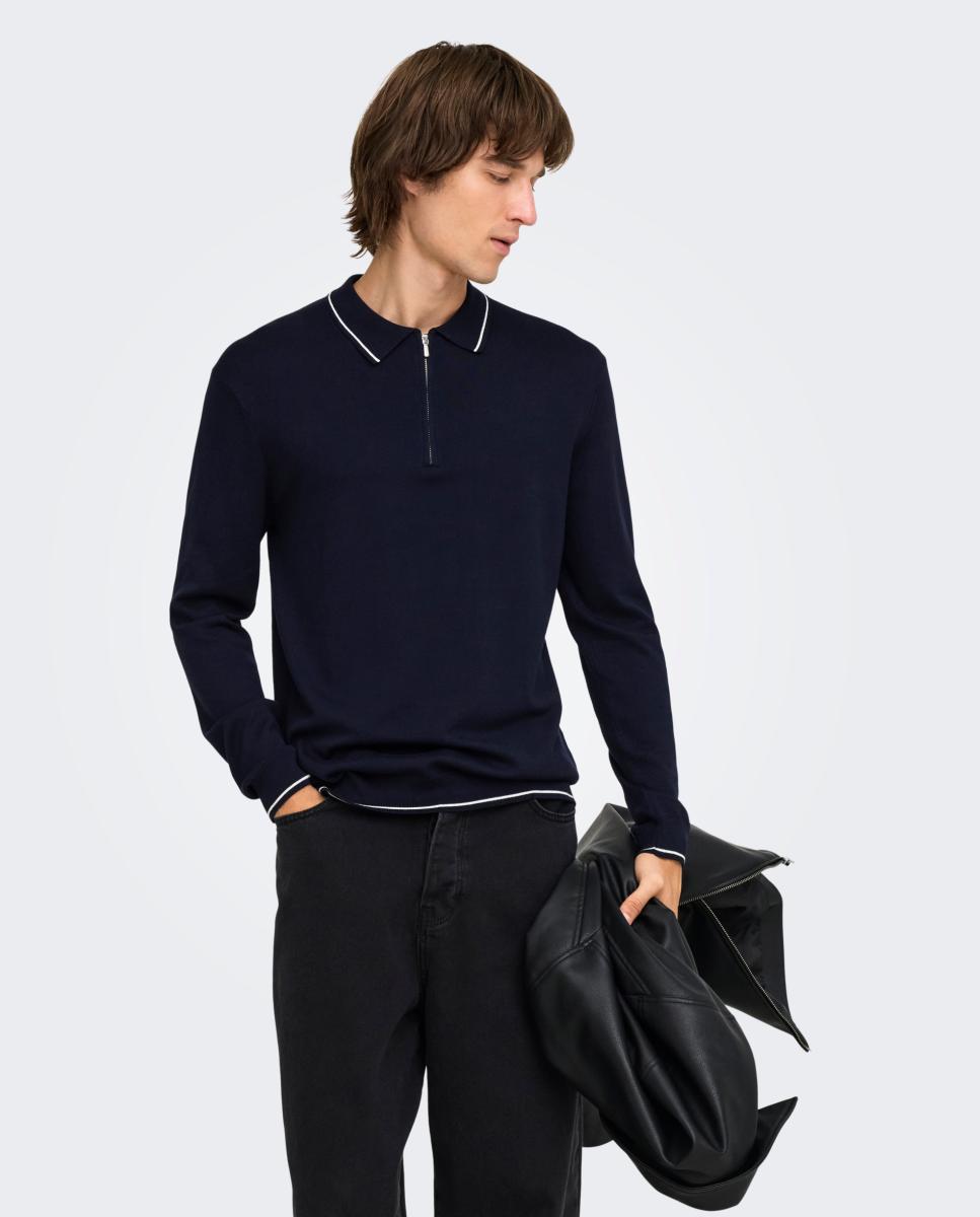 Polo de punto de hombre manga larga regular fit. - Only & Sons - Azul marino Azul marino-1