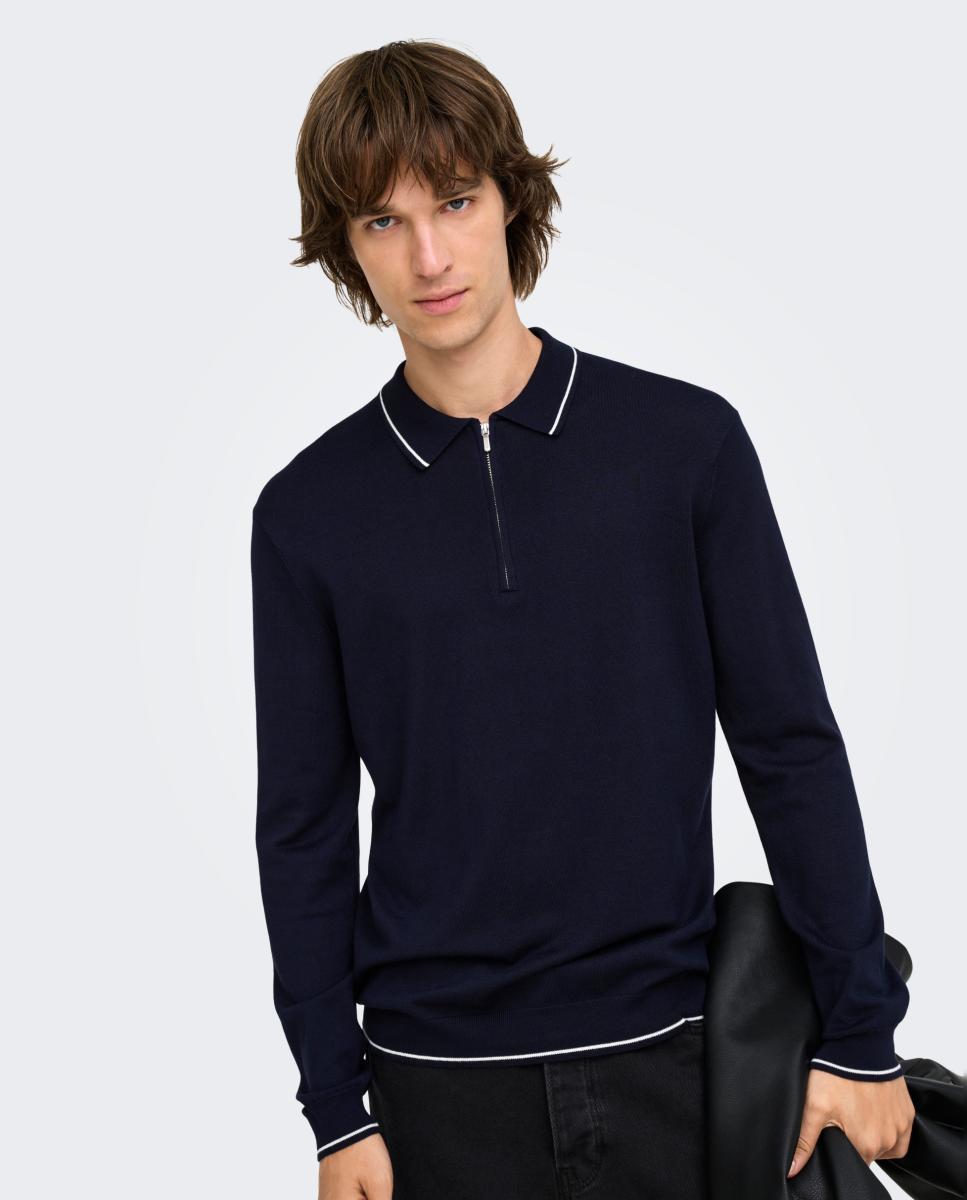 Polo de punto de hombre manga larga regular fit. - Only & Sons - Azul marino Azul marino-3
