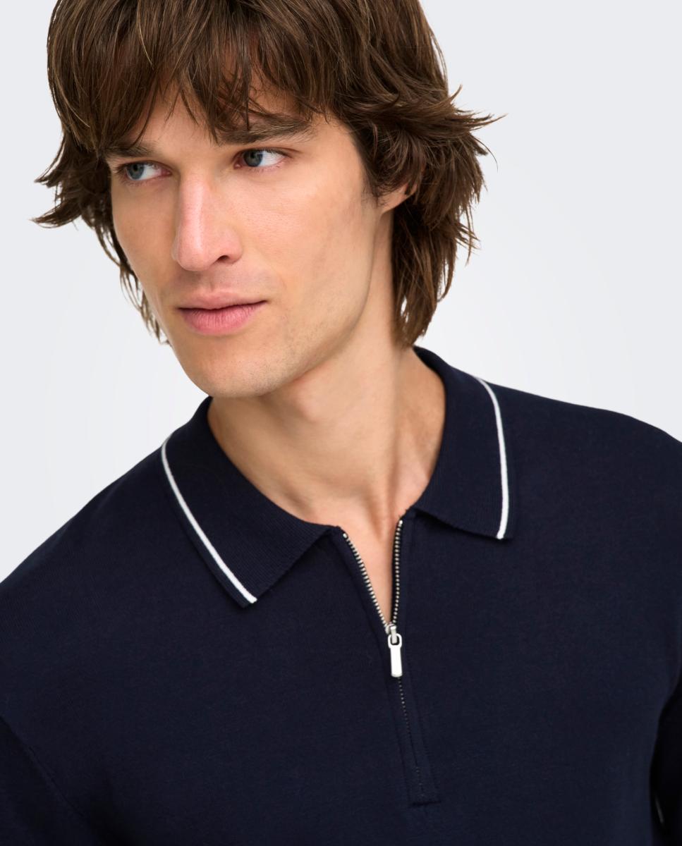 Polo de punto de hombre manga larga regular fit. - Only & Sons - Azul marino Azul marino-4