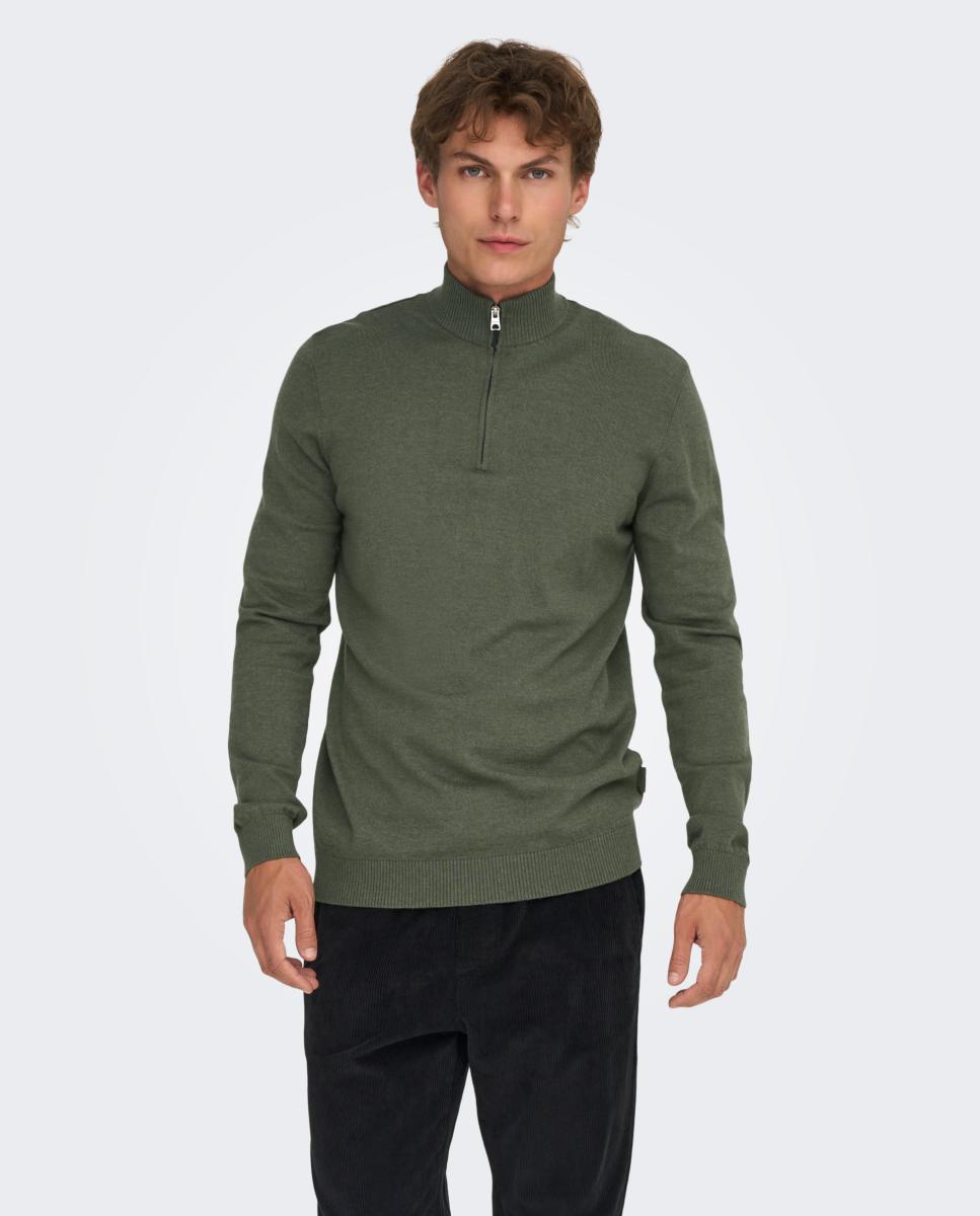 Imagen 1 de Jersey de hombre con cremallera hasta el pecho - Only & Sons - Verde Verde