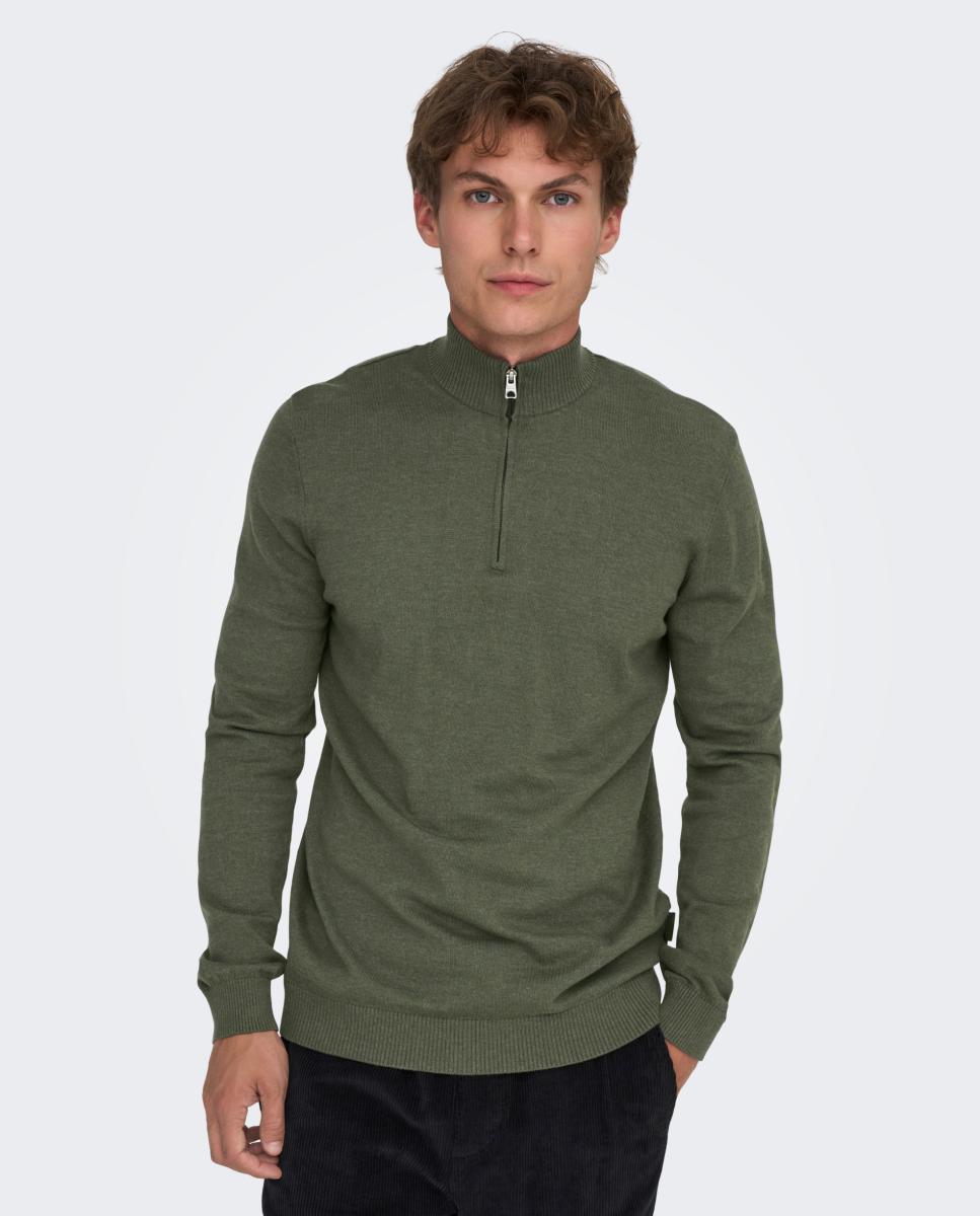 Imagen 3 de Jersey de hombre con cremallera hasta el pecho - Only & Sons - Verde Verde