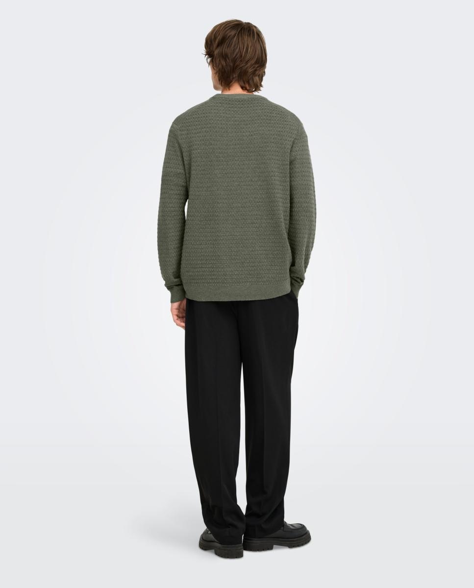 Jersey de hombre texturizado con cuello redondo - Only & Sons - Verde Verde-2