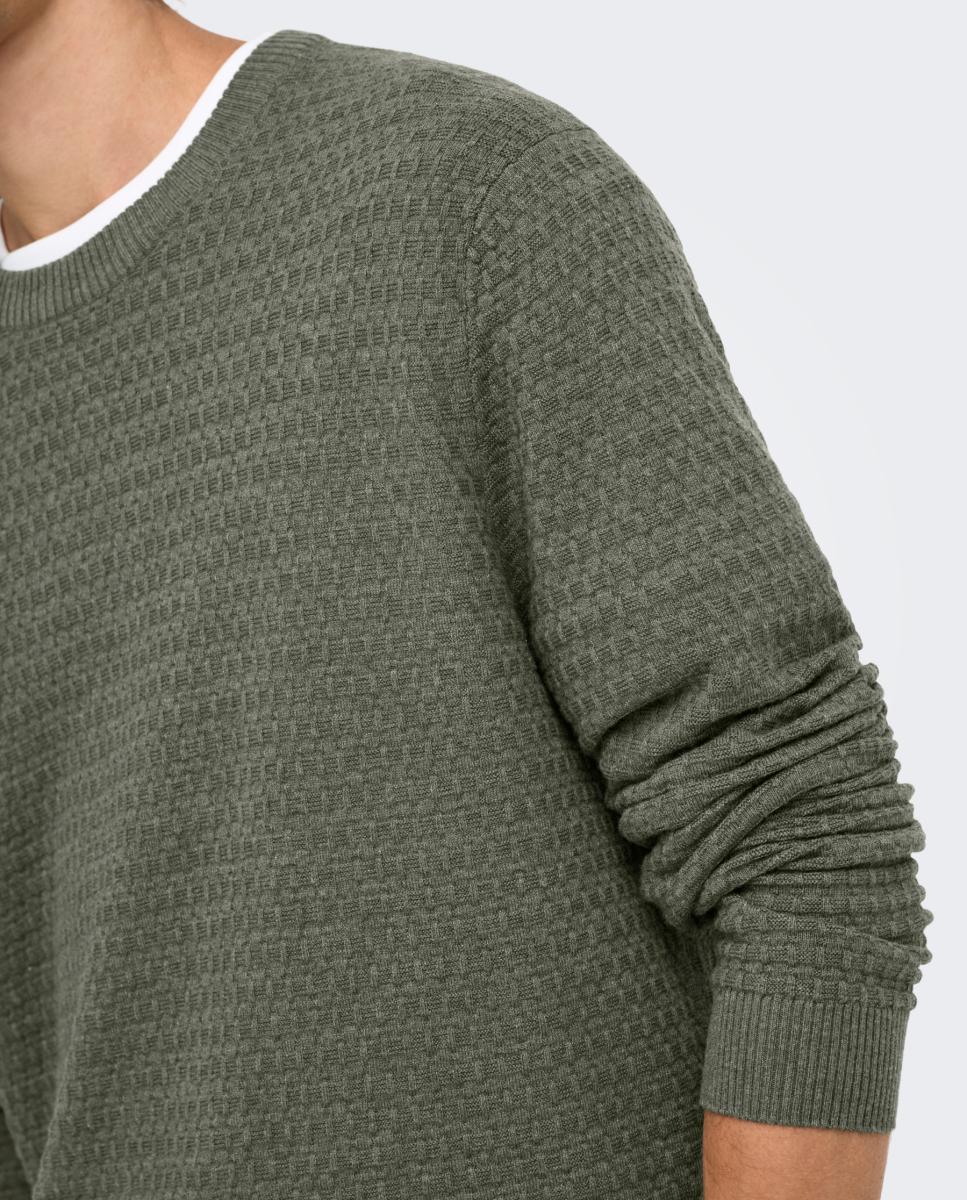 Jersey de hombre texturizado con cuello redondo - Only & Sons - Verde Verde-4