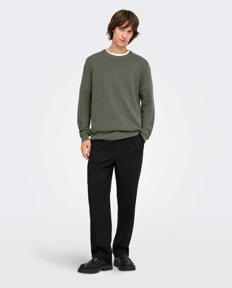 Jersey de hombre texturizado con cuello redondo - Only & Sons - Verde Verde-7