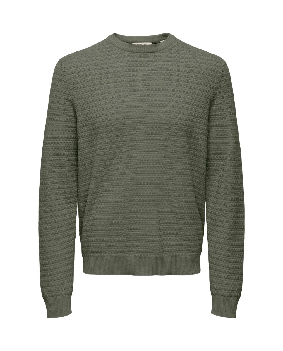 Jersey de hombre texturizado con cuello redondo - Only & Sons - Verde Verde-5