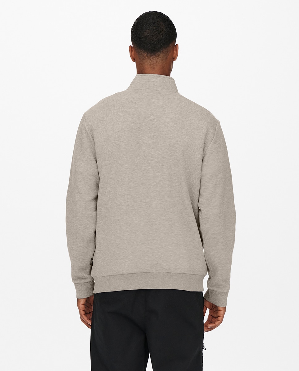 Sweatshirt Básica com Gola Alta Bege-2