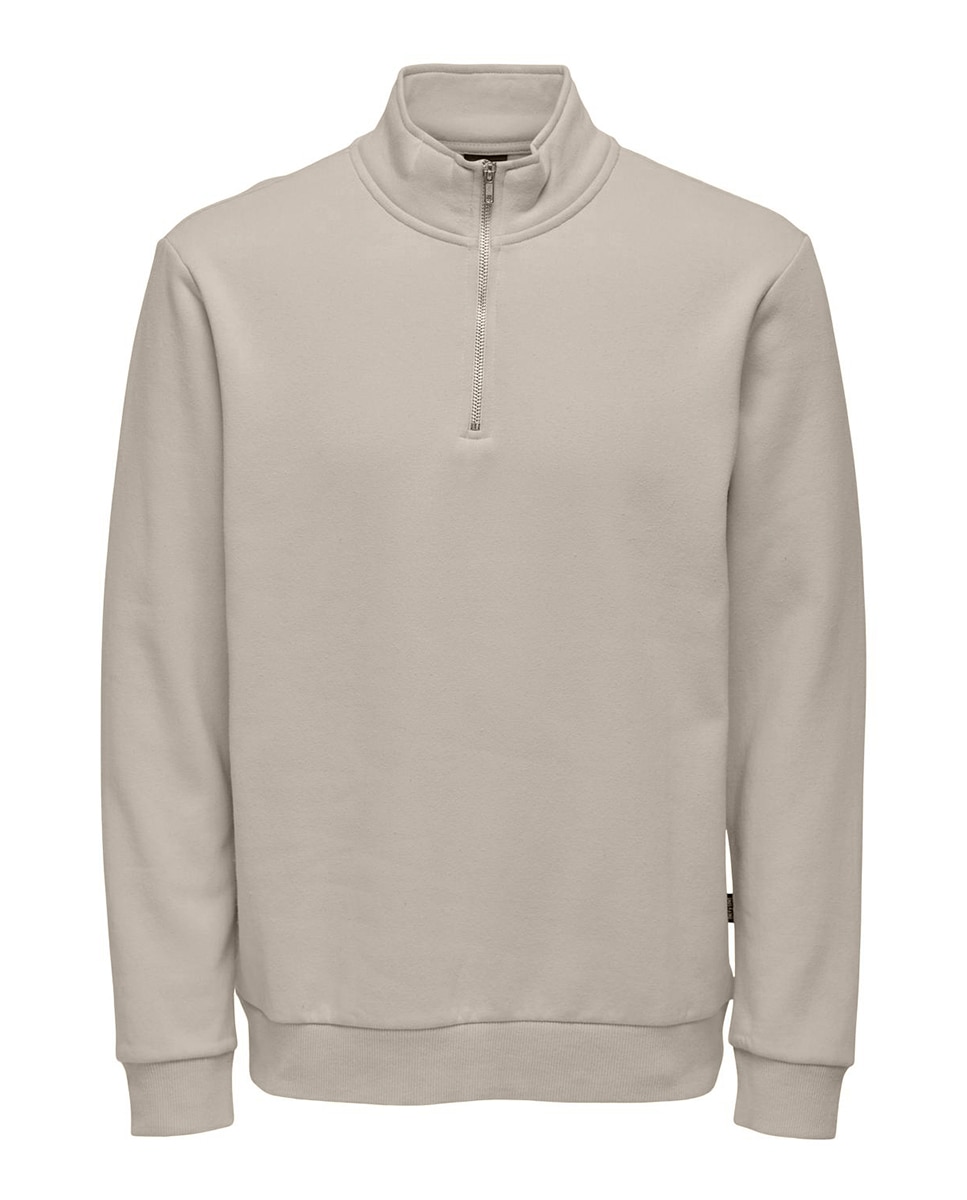 Sweatshirt Básica com Gola Alta Bege-4