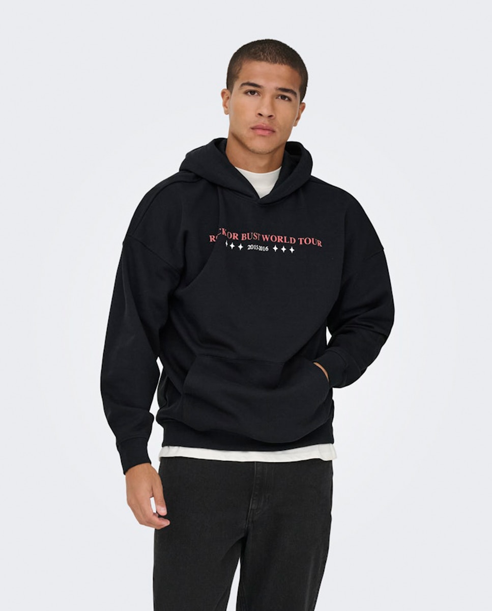 Imagen 0 de Sudadera de hombre con capucha y print ACDC Relaxed fit Negro
