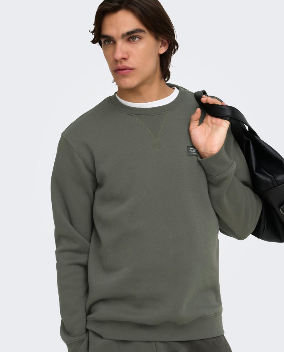 Sweatshirt Regular Fit com Gola Redonda Cinzento-2