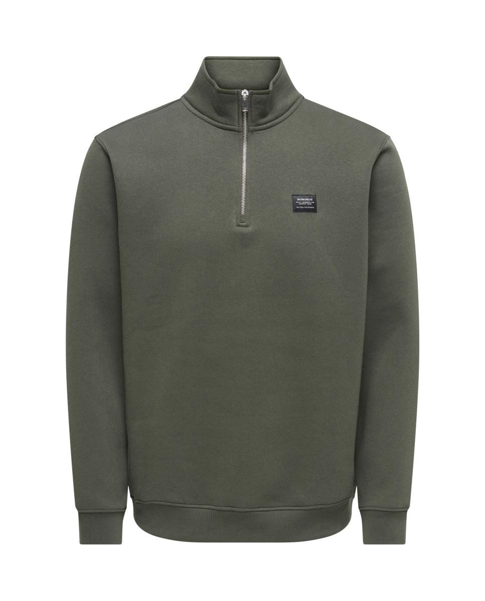 Sudadera de hombre con cremallera y detalle frontal - Only & Sons - Gris Gris-2