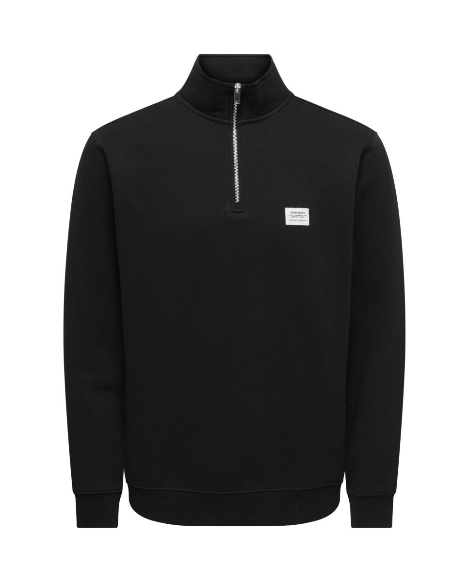 Sweatshirt com Fecho de Correr e Detalhe à Frente Preto-2