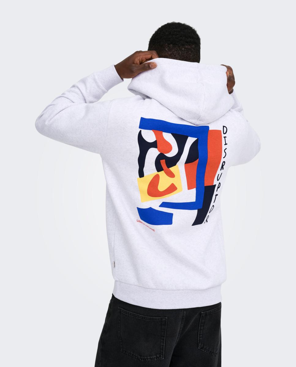 Sweatshirt com Capuz e Estampado Traseiro Cinzento-claro-2
