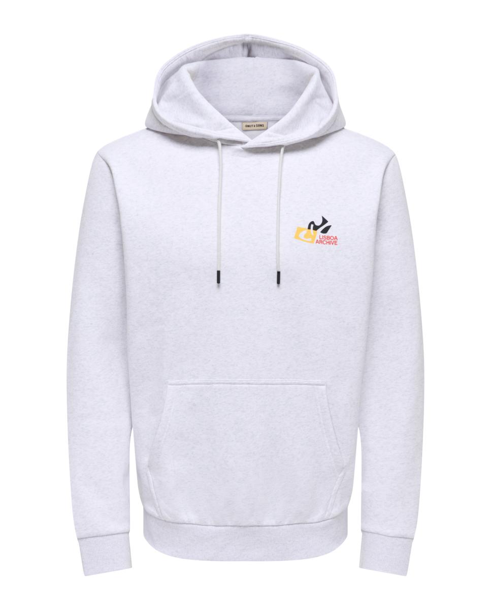 Sweatshirt com Capuz e Estampado Traseiro Cinzento-claro-4