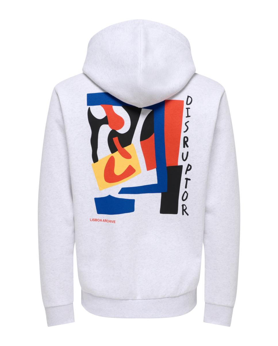 Sweatshirt com Capuz e Estampado Traseiro Cinzento-claro-5