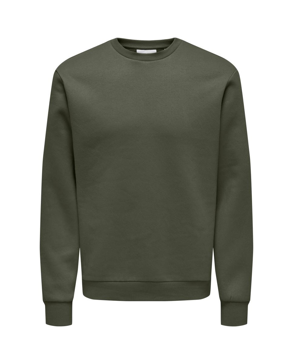 Sweatshirt de Homem Básica com Decote Redondo Verde-escuro-4