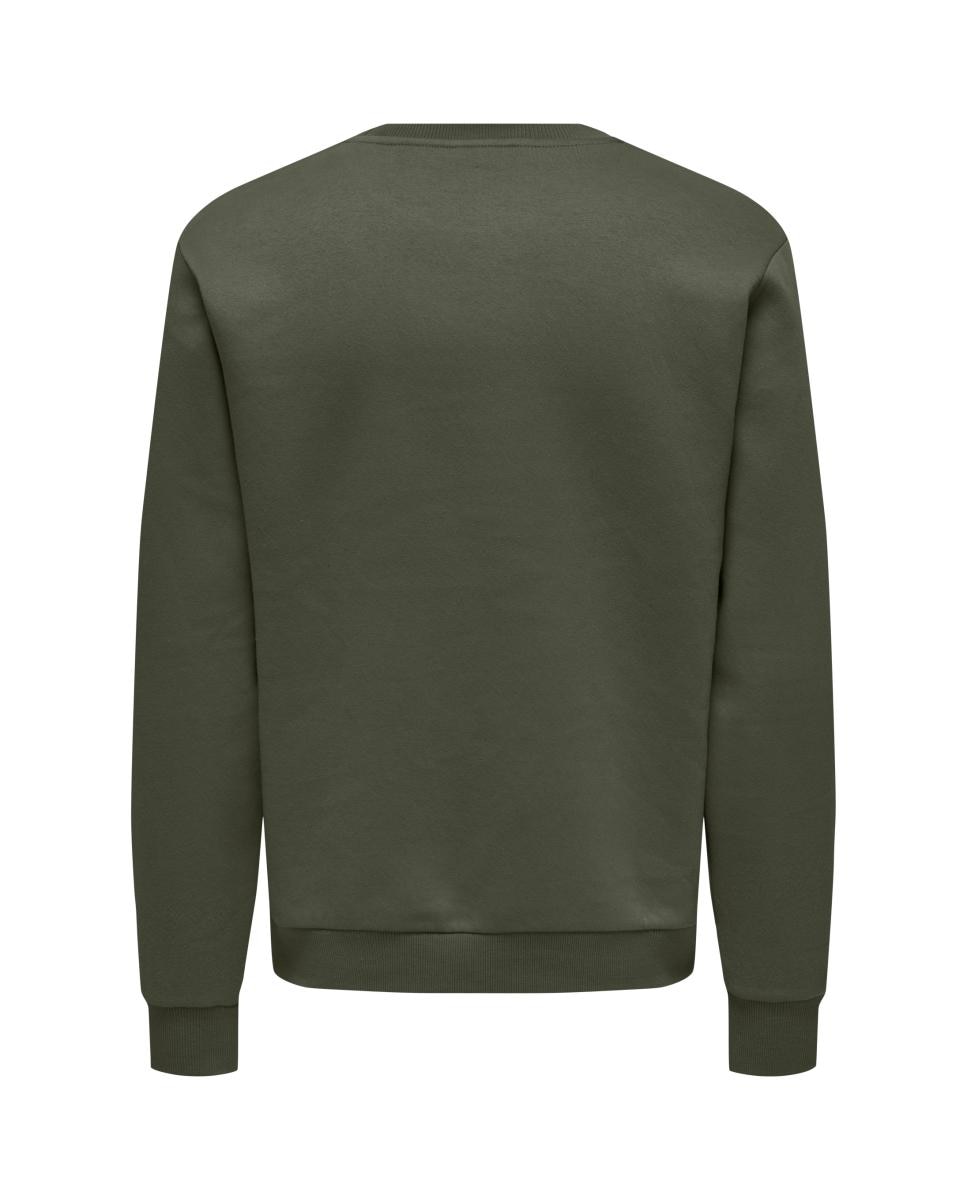 Sweatshirt de Homem Básica com Decote Redondo Verde-escuro-5