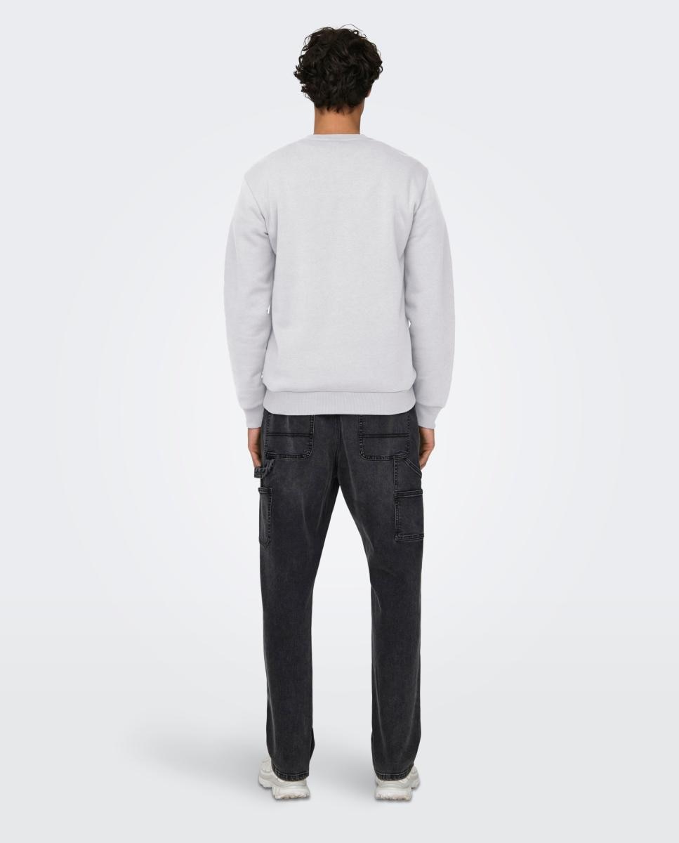 Sweatshirt de Homem Básica com Decote Redondo Cinzento-claro-2