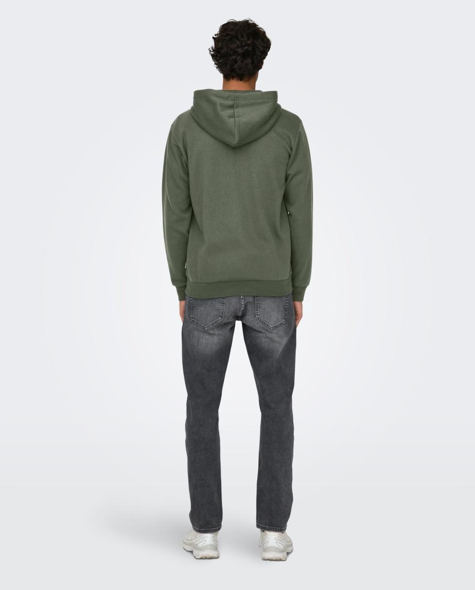 Sweatshirt com Capuz e Fecho de Correr Verde-escuro-2