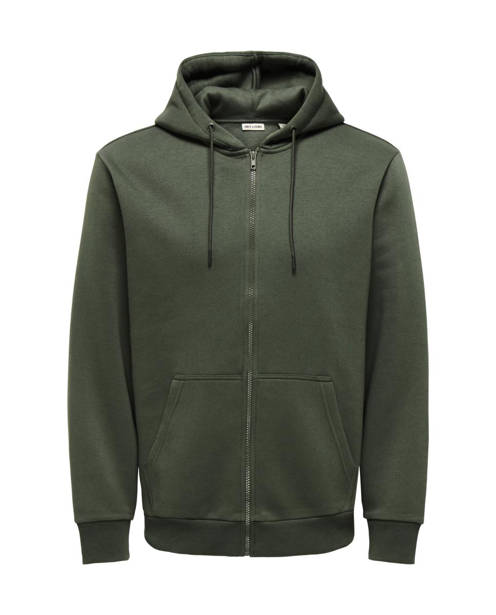 Sweatshirt com Capuz e Fecho de Correr Verde-escuro-3