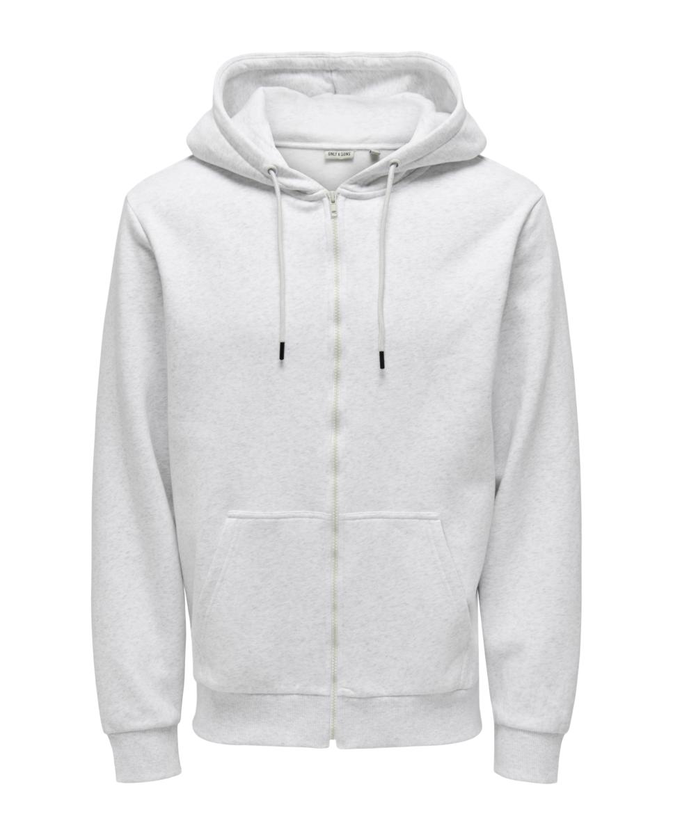 Sweatshirt com Capuz e Fecho de Correr Cinzento-claro-3