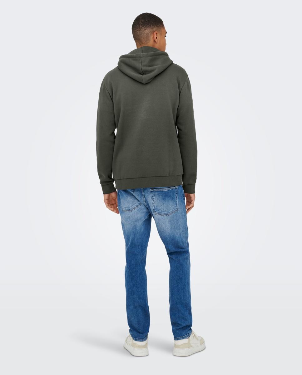 Sweatshirt de Homem Básica com Capuz Verde-escuro-2
