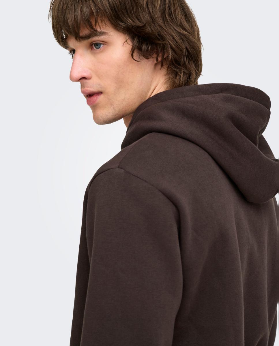 Sweatshirt de Homem Básica com Capuz Castanho-2