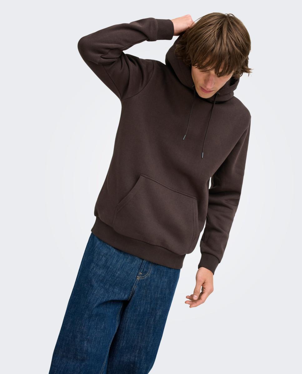 Sweatshirt de Homem Básica com Capuz Castanho-3