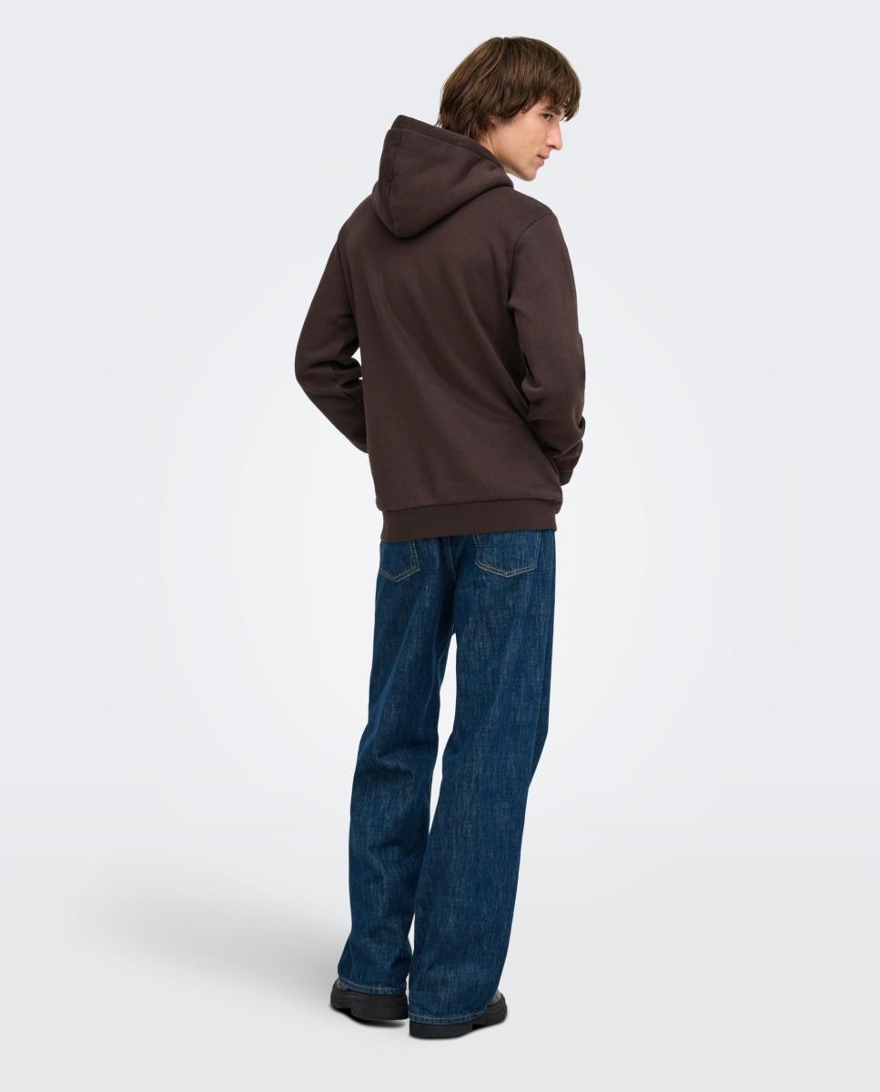 Sweatshirt de Homem Básica com Capuz Castanho-4