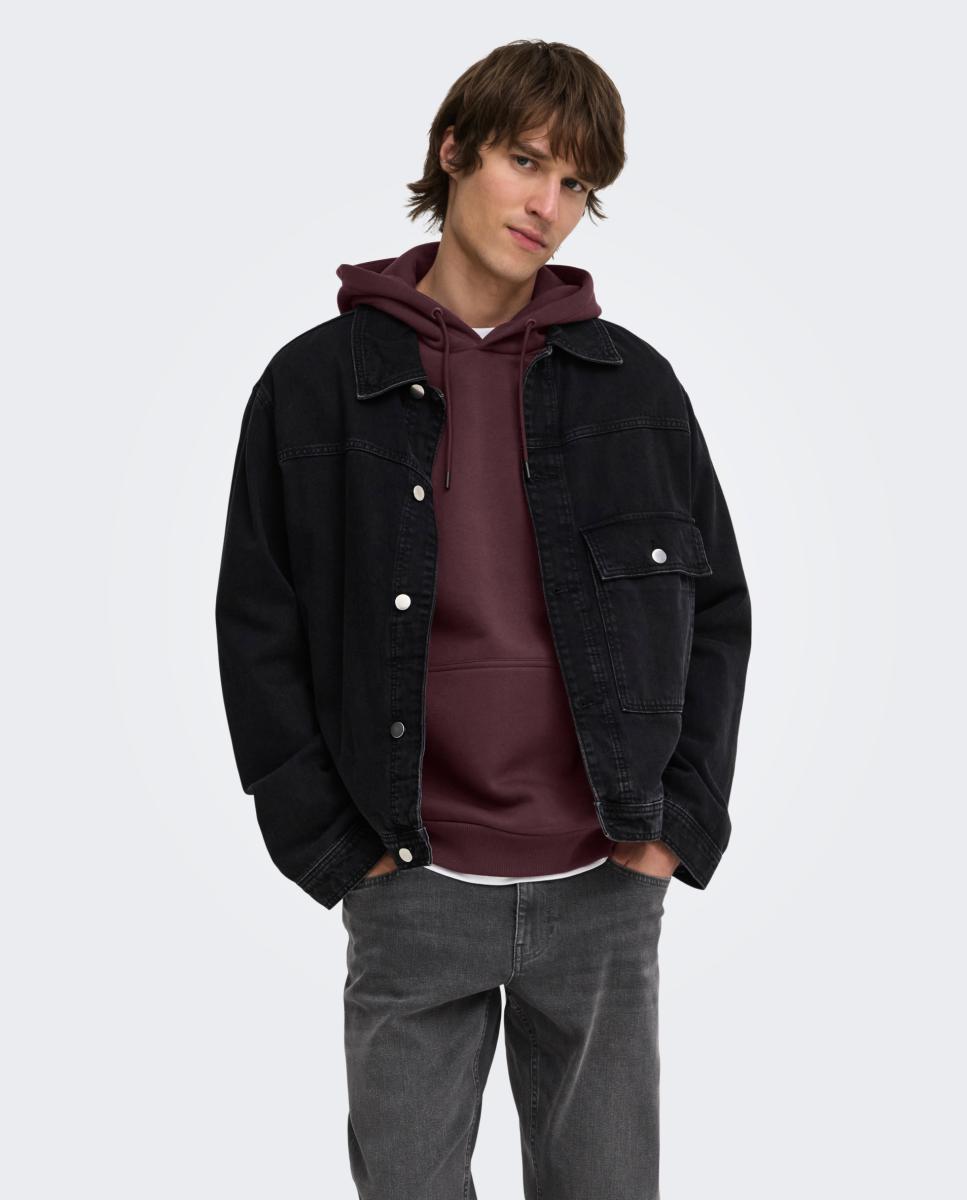 Sweatshirt de Homem Básica com Capuz Bordeaux-3
