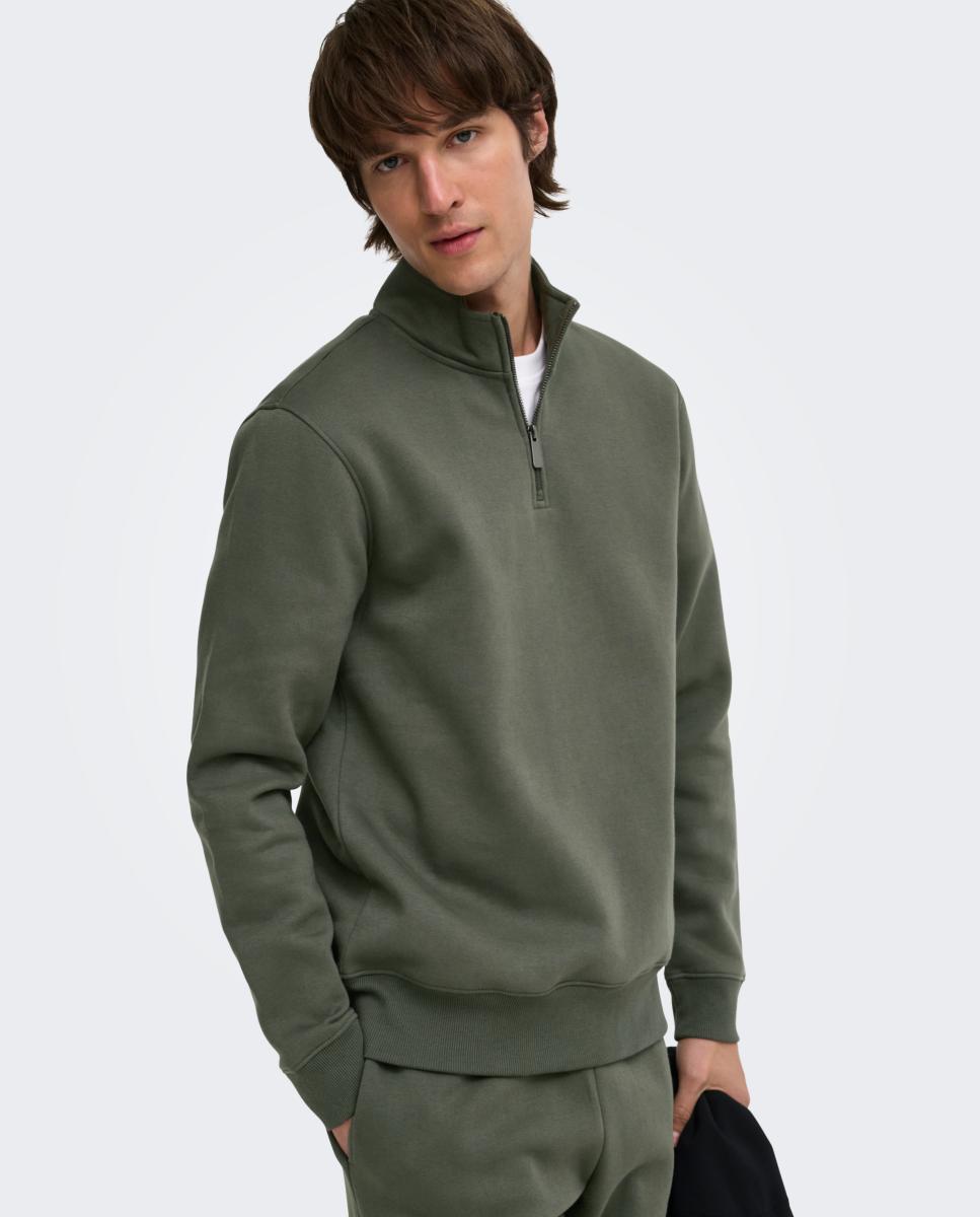 Sweatshirt Básica com Gola Alta Verde-escuro-2