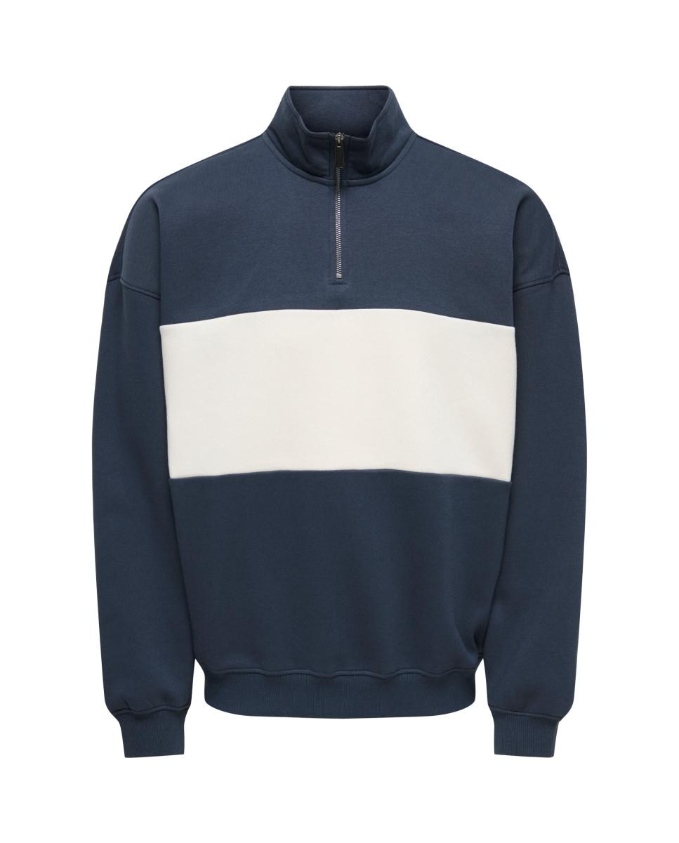 Sweatshirt de Homem com Fecho de Correr até ao Peito Azul-4