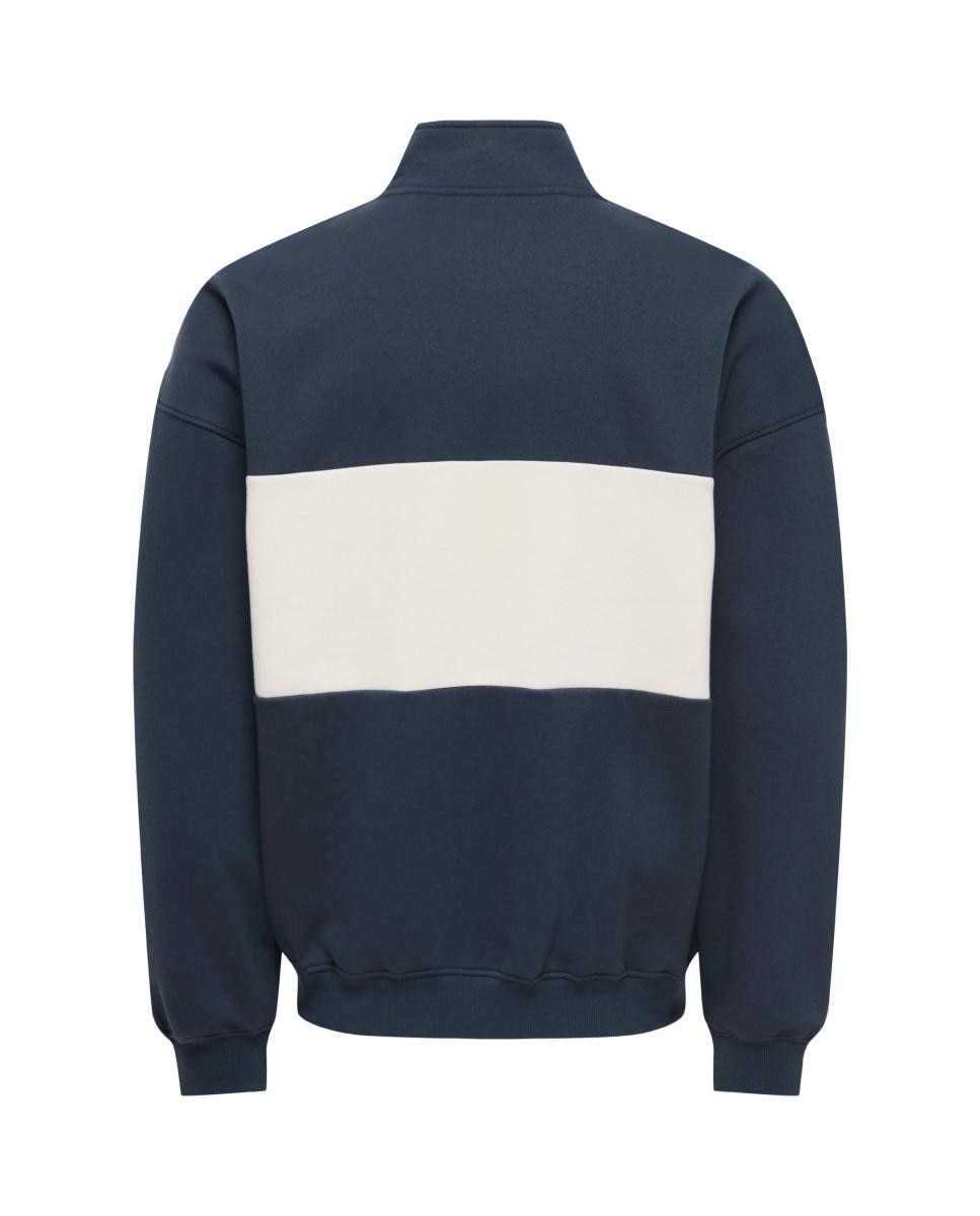 Sweatshirt de Homem com Fecho de Correr até ao Peito Azul-5